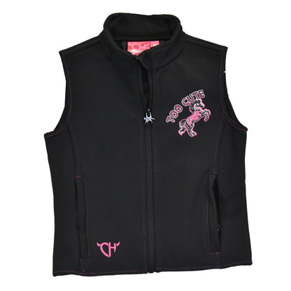 Girls Black Too Cute to Cry Poly/Shell Vest by Cowboy Hardware