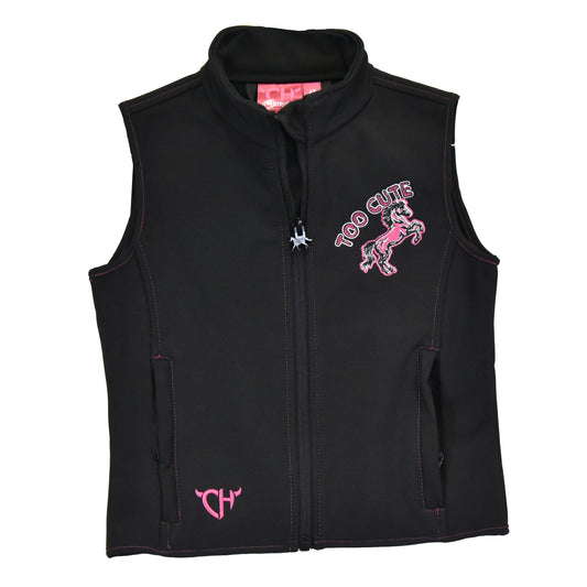 Girls Black Too Cute to Cry Poly/Shell Vest by Cowboy Hardware