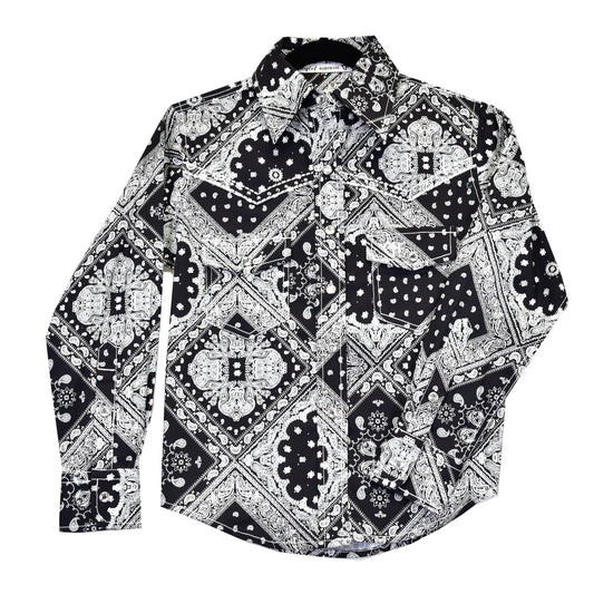 Girls Black Bandana L/S Print Shirt by Cowboy Hardware