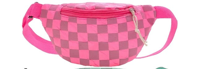 Kids Checkered Crinkle Fabric Waist Fanny Pack