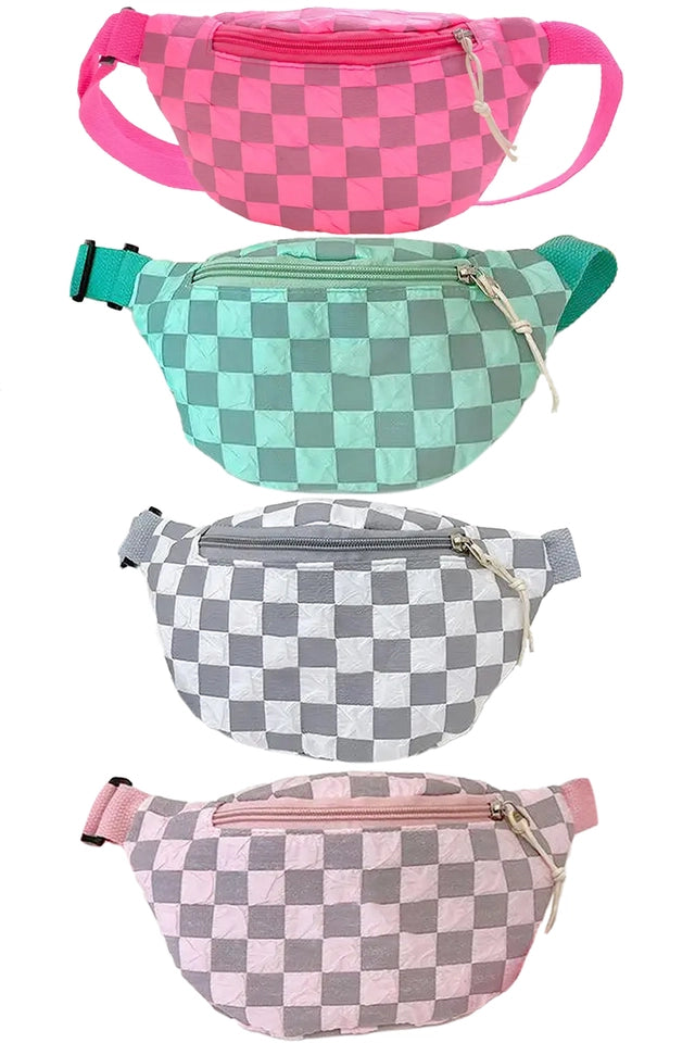Kids Checkered Crinkle Fabric Waist Fanny Pack