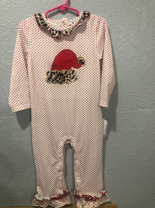 Girls Leopard Santa Hat Romper by Three Sisters