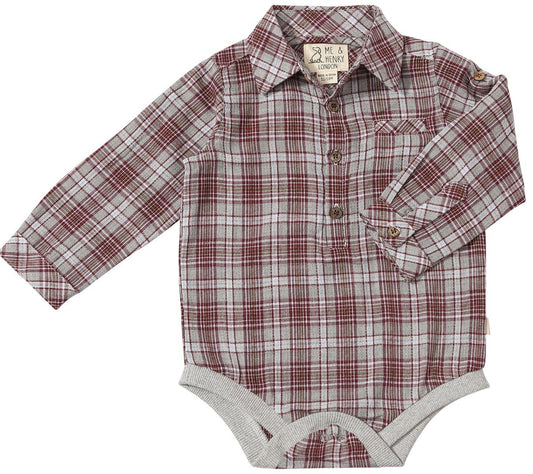 Boys Burgundy Plaid Jasper Woven Onesie by Me & Henry