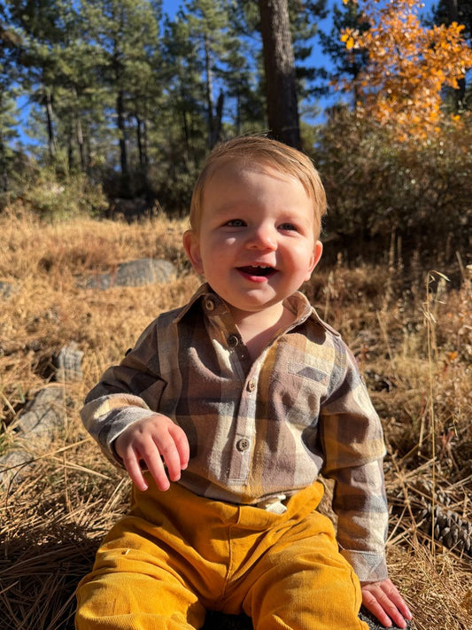 Boys Brown Madras Jasper Woven Onesie by Me & Henry