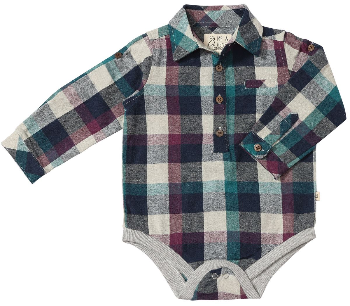 Boys Navy/Purple Madras Jasper Woven Onesie by Me & Henry