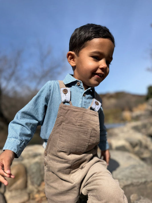 Boys Denim/White Stripe Jasper Woven Onesie by Me & Henry