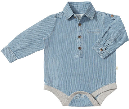 Boys Denim/White Stripe Jasper Woven Onesie by Me & Henry