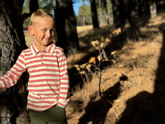 Boys Rust and Cream Stripe Midway Polo by Me & Henry