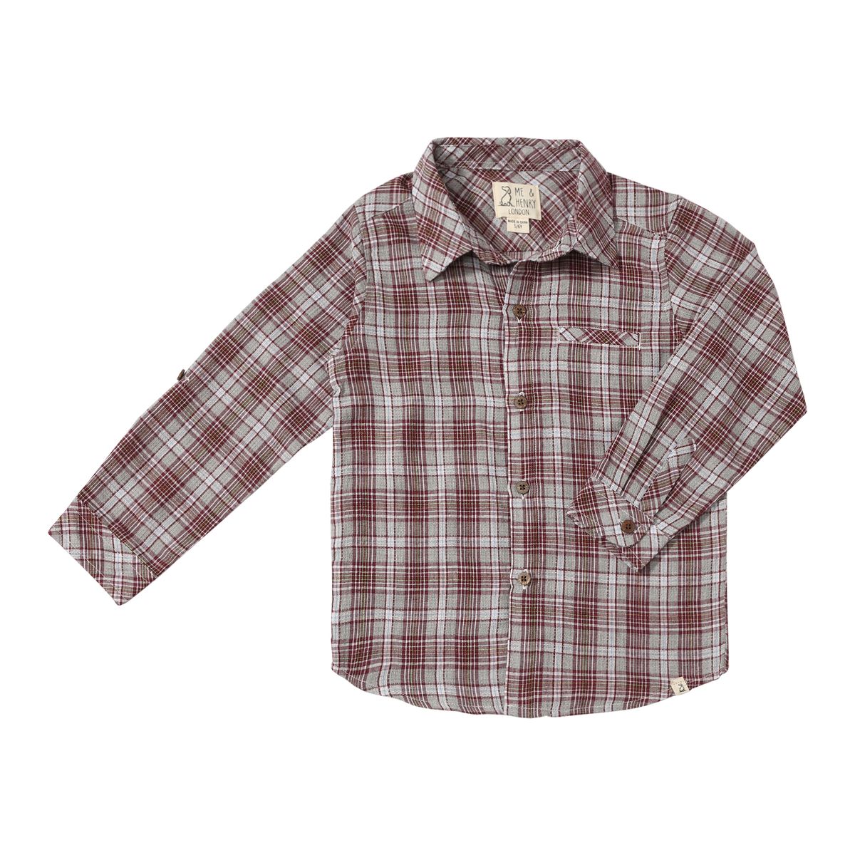 Boys Burgundy Plaid Atwood Woven Shirt by Me & Henry
