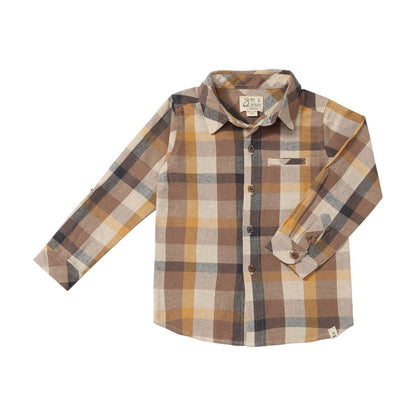 Boys Brown Madras Atwood Woven Shirt by Me & Henry
