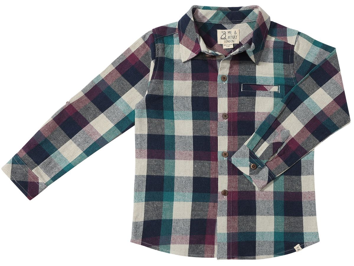 Boys Navy/Purple Madras Atwood Woven Shirt by Me & Henry