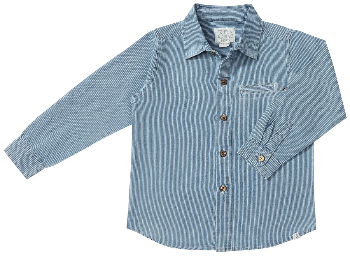 Boys Denim/White Stripe Atwood Woven Shirt by Me & Henry