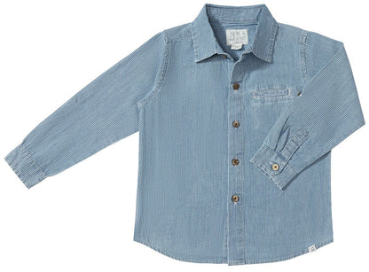 Boys Denim/White Stripe Atwood Woven Shirt by Me & Henry