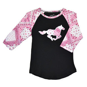 Girls Bandana Running Horse Raglan Tee by Cowboy Hardware