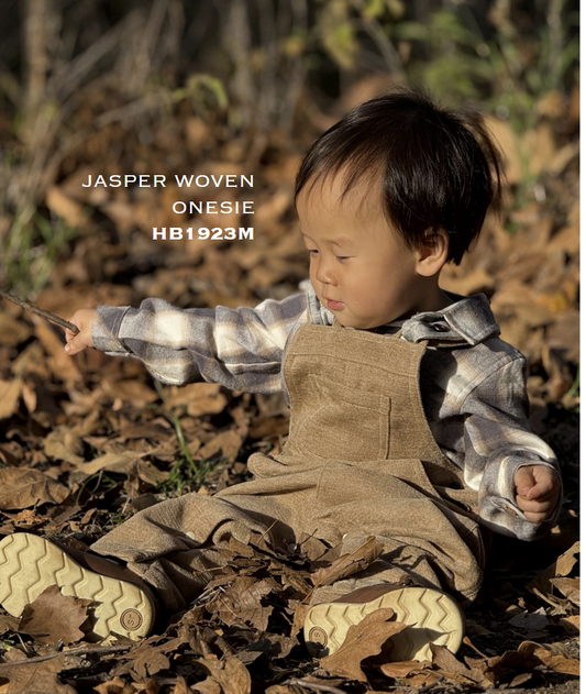 Boys Grey/White/Beige Plaid Jasper Woven Onesie by Me & Henry