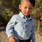 Boys Pale Blue Chambray Jasper Woven Onesie by Me & Henry