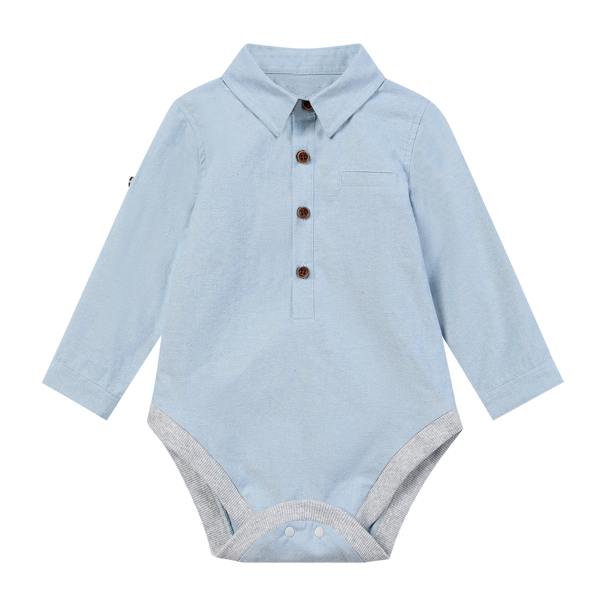 Boys Pale Blue Chambray Jasper Woven Onesie by Me & Henry