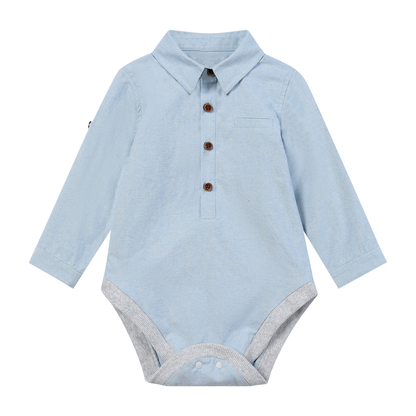 Boys Pale Blue Chambray Jasper Woven Onesie by Me & Henry