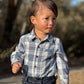Boys Blue/White/Denim Plaid Jasper Woven Onesie by Me & Henry