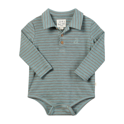 Boys China/Beige Stripe Seymour Polo Onesie by Me & Henry