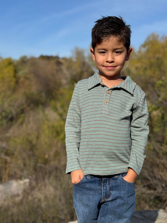 Boys Beige/Green Stripe Spencer Polo by Me & Henry
