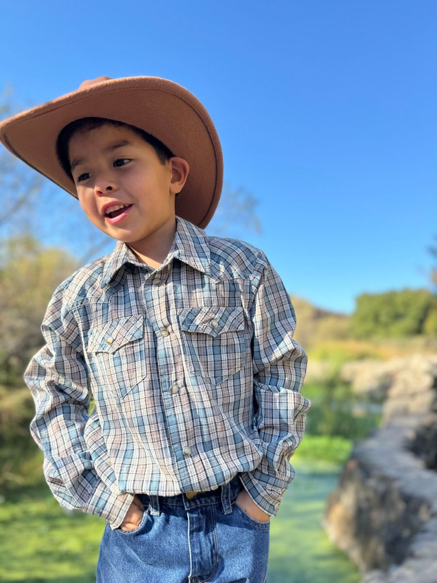 Boys Bue/Cream Plaid Howdy Western Shirt by Me & Henry
