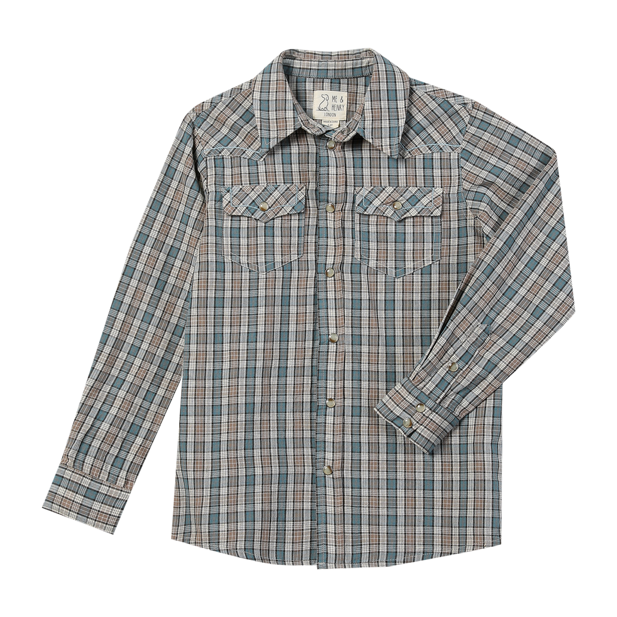 Boys Bue/Cream Plaid Howdy Western Shirt by Me & Henry