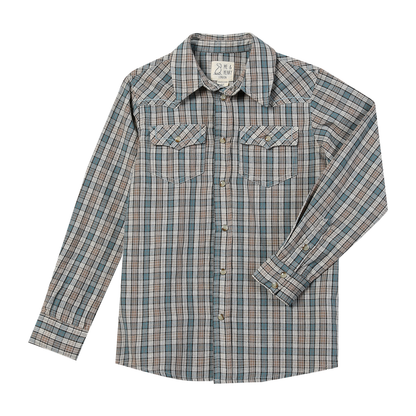 Boys Bue/Cream Plaid Howdy Western Shirt by Me & Henry
