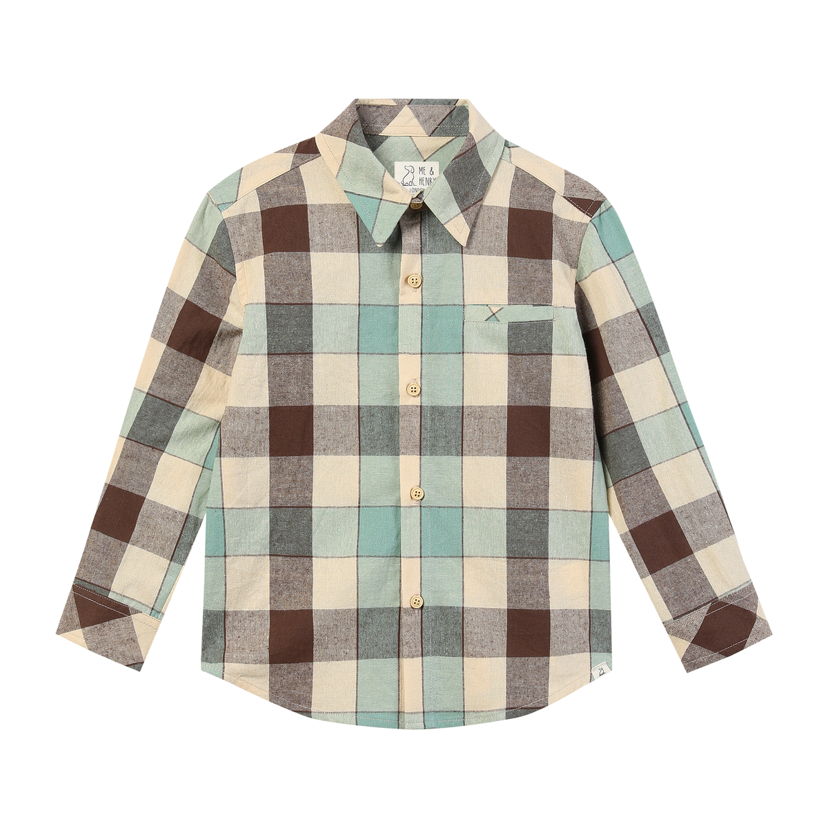Boys Sage/Beige Large Plaid Atwood Woven Shirt by Me & Henry