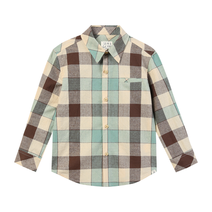 Boys Sage/Beige Large Plaid Atwood Woven Shirt by Me & Henry