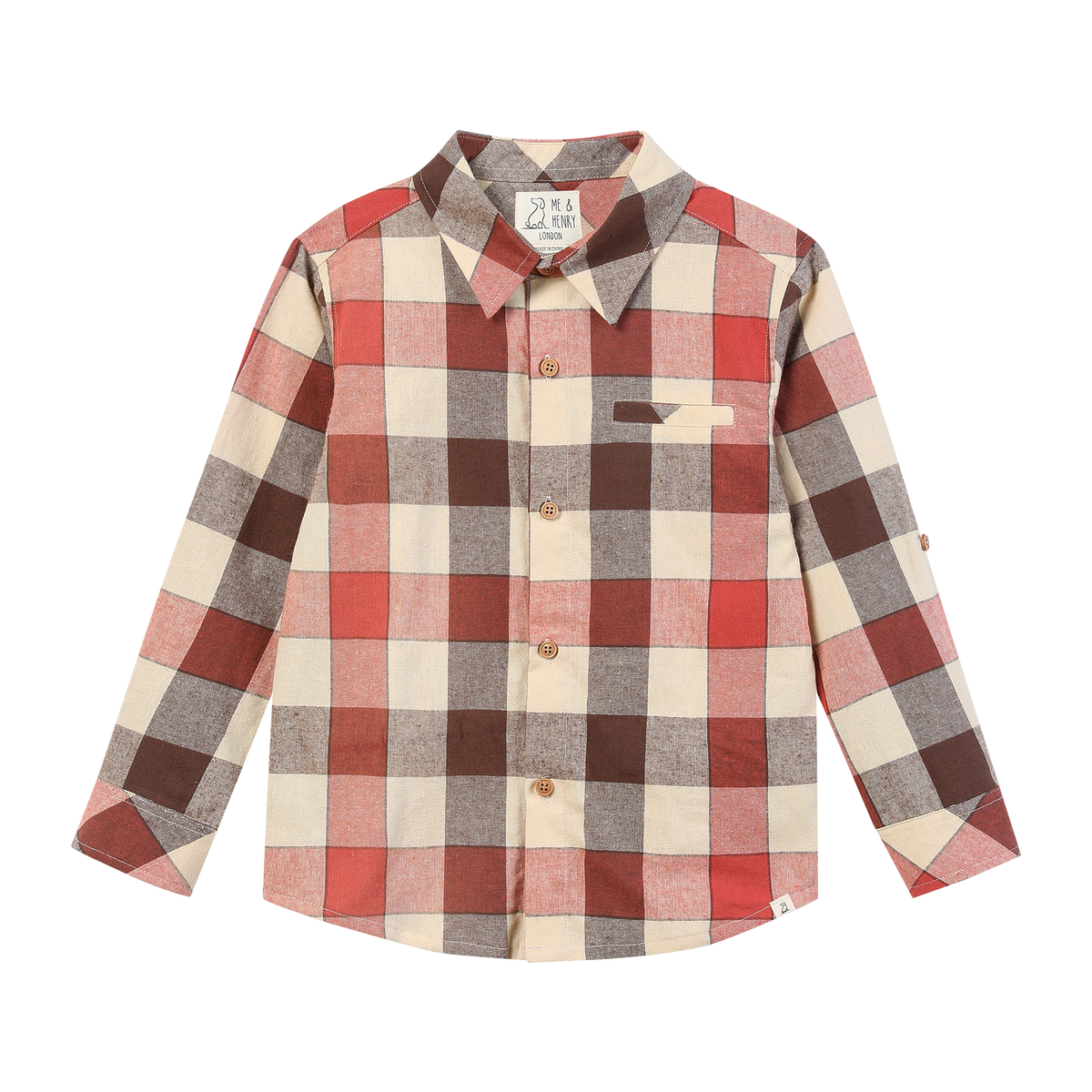 Boys Rust/Cream Large Plaid Atwood Woven Shirt by Me & Henry