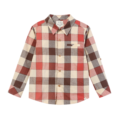 Boys Rust/Cream Large Plaid Atwood Woven Shirt by Me & Henry