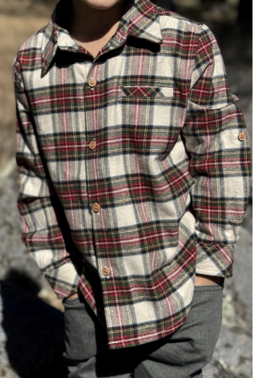 Boys Cream/Green Plaid Atwood Woven Shirt by Me & Henry