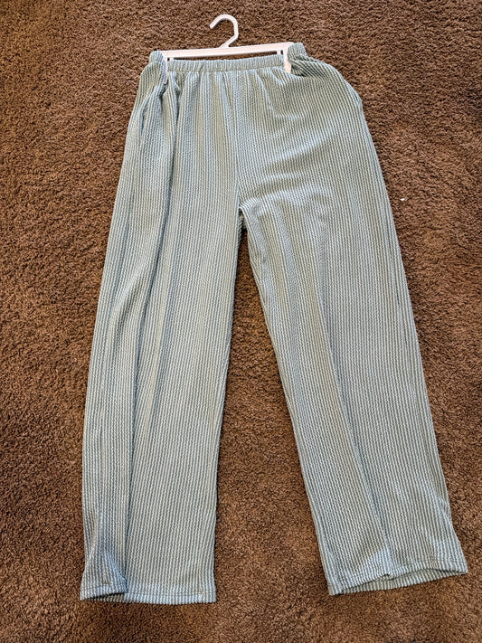Ladies Take Me Back Ribbed Pants-Light Blue