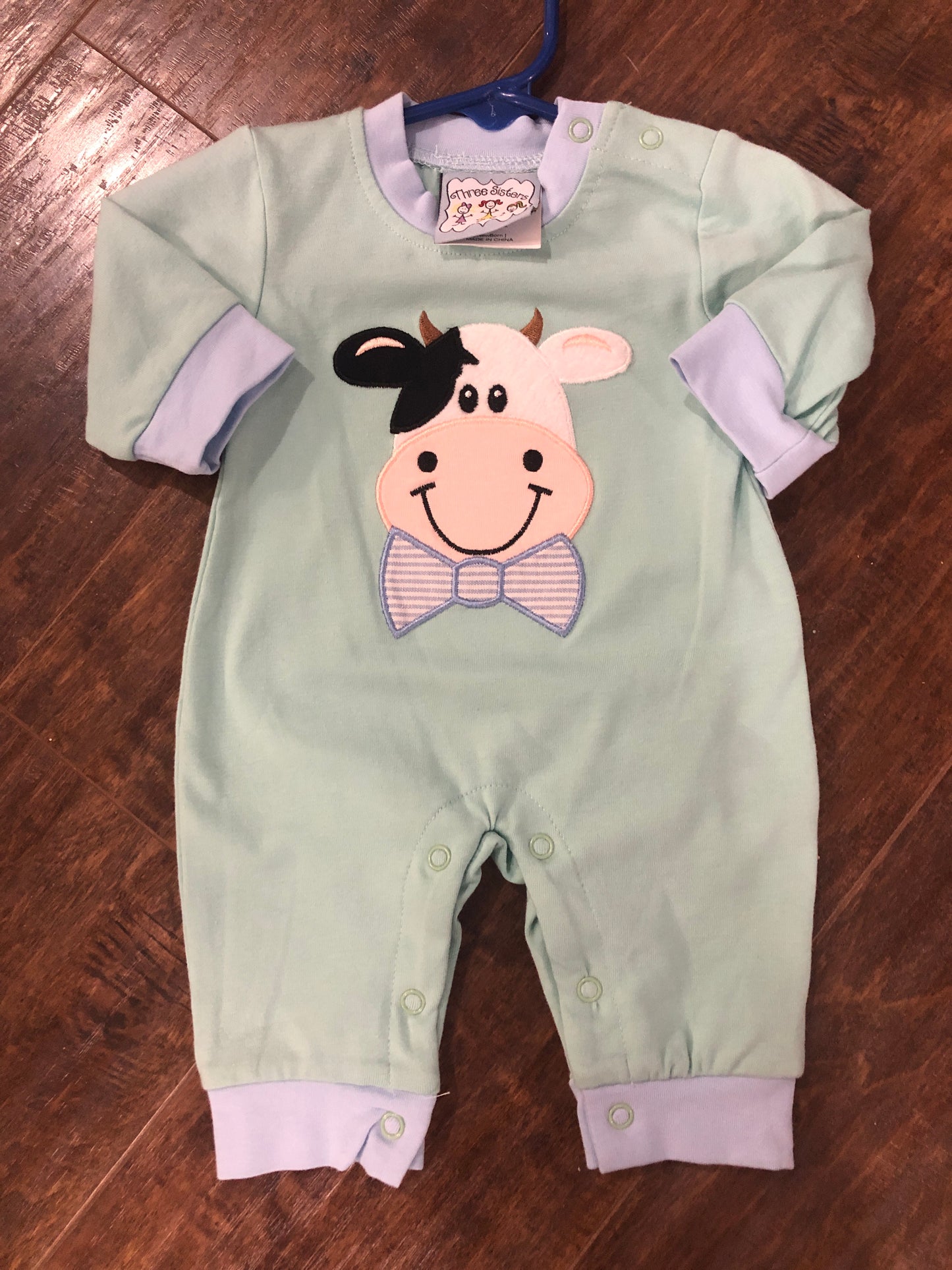 Boys Cow Head on Sage Green Romper by Three Sisters