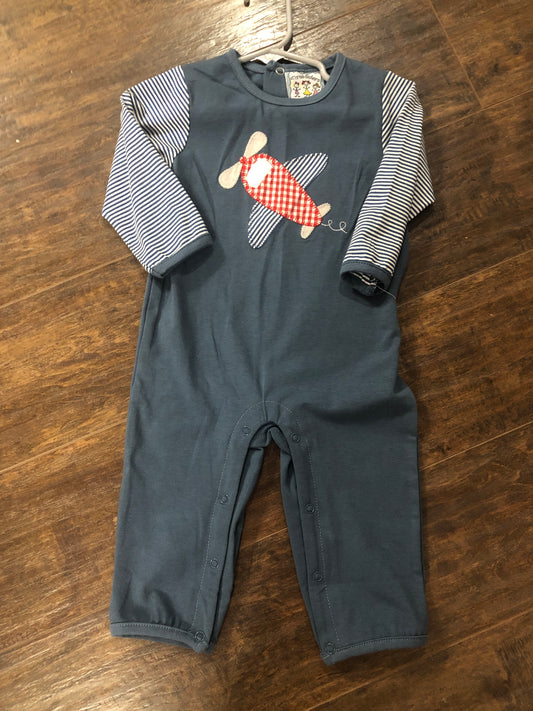 Boys Airplane Applique on Blue Romper by Three Sisters