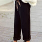 Ladies Fleece Lined Leopard Drawstring Elastic Waist Solid Pants-Black