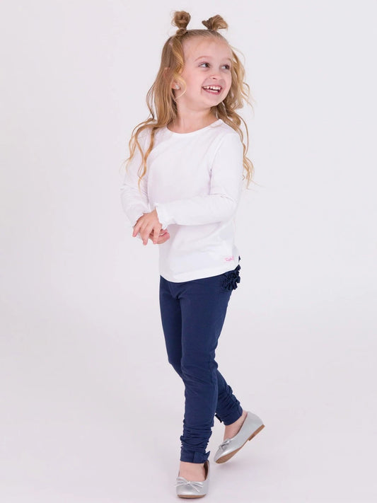 Girls Dark Navy Baby Ruched Bow Leggings by RuffleButts