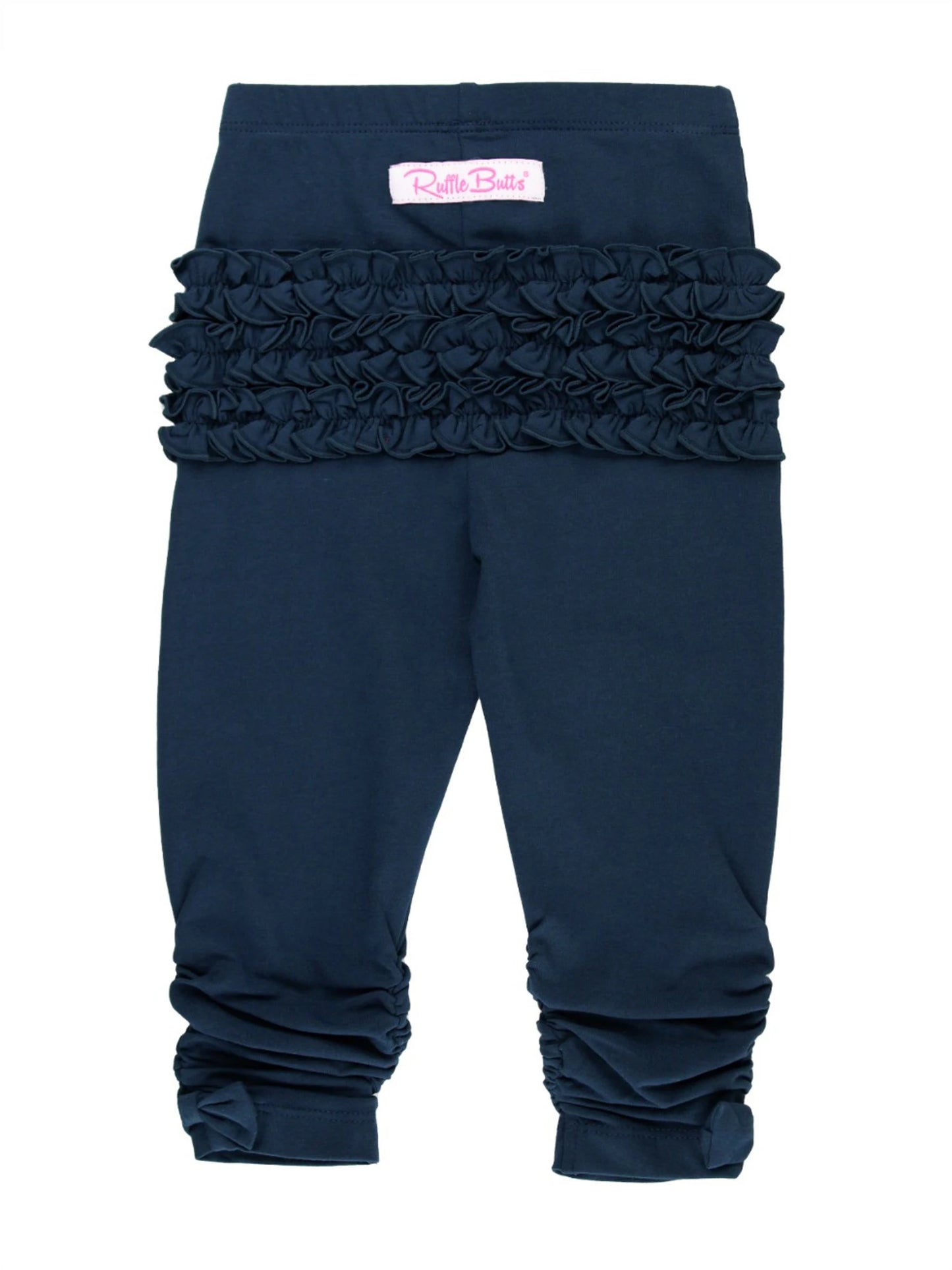 Girls Dark Navy Baby Ruched Bow Leggings by RuffleButts