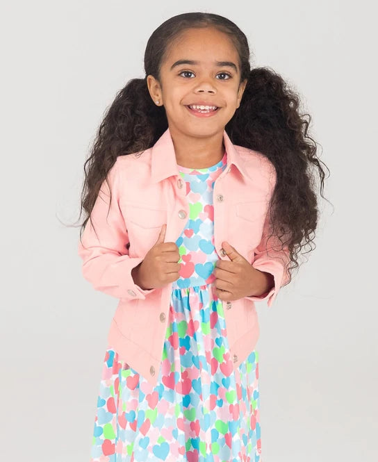 Girls Pink Stretch Denim Jacket by RuffleButts