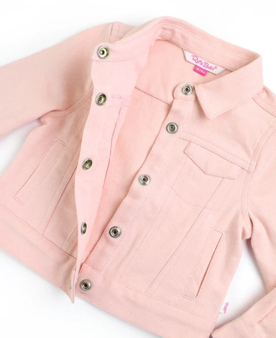Girls Pink Stretch Denim Jacket by RuffleButts