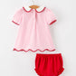 Girls Christmas Candy Cane Embroidered Top & Red Bloomer by Riley Faith