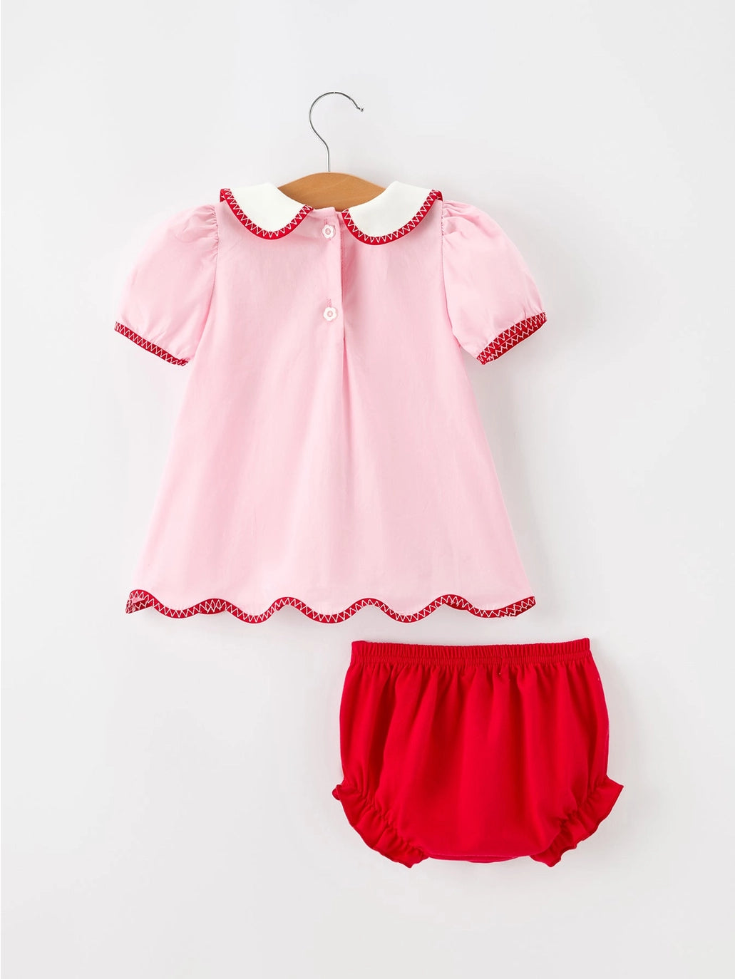 Girls Christmas Candy Cane Embroidered Top & Red Bloomer by Riley Faith
