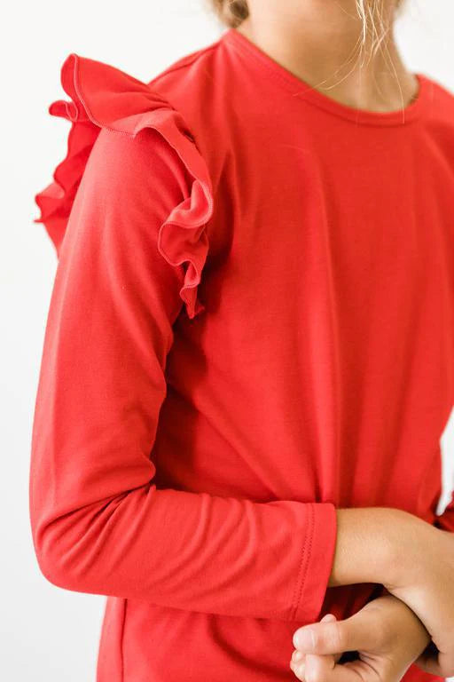 Girls Red L/S Ruffle Tee by Mila & Rose