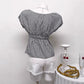 Ladies Plaid Short Sleeve Sweetheart Neck Casual Top-Black