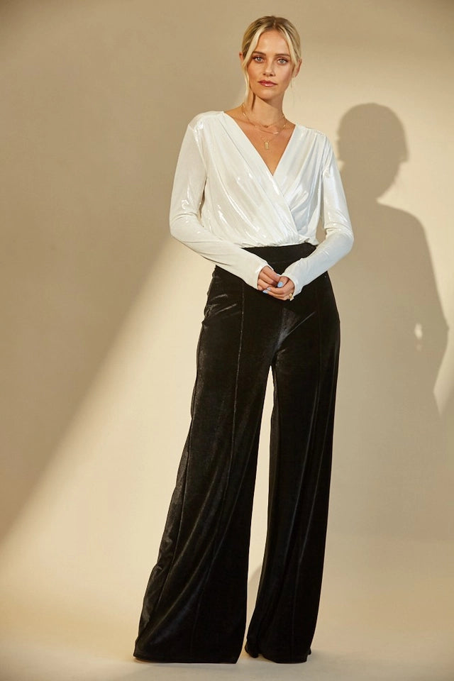 Ladies Velvet Palazzo Trouser Pants-Black