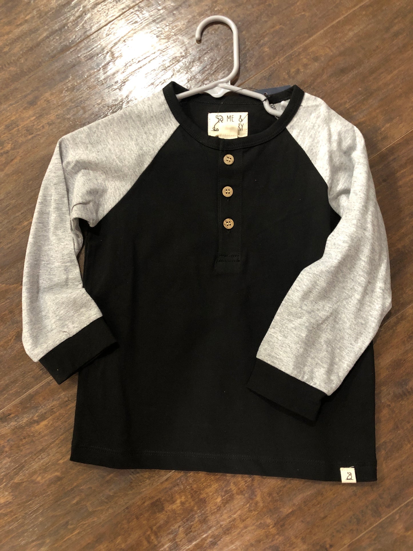Boys Black/Grey Waffle Henley Top by Me & Henry