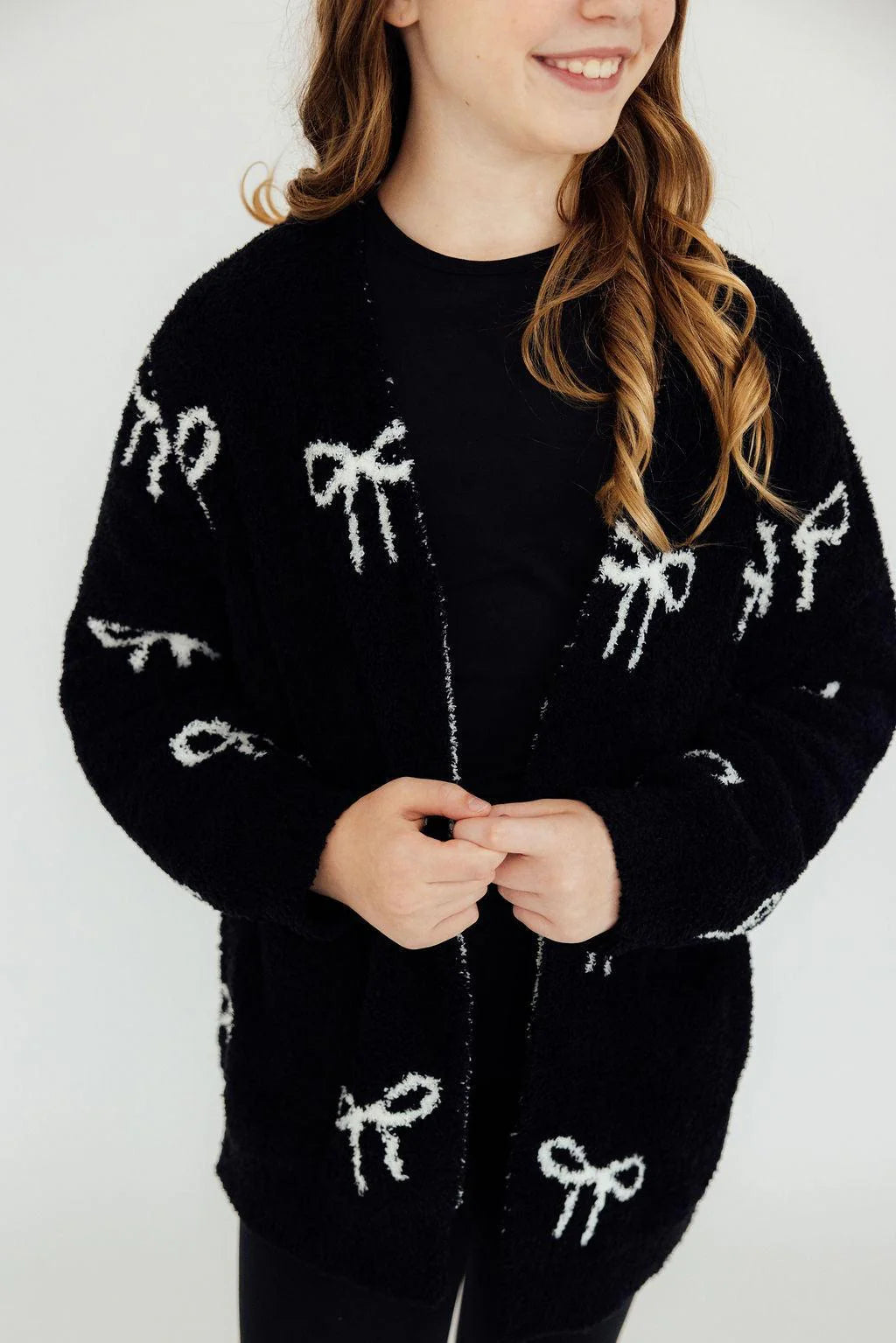 Girls Black/Coconut Bow Cozy Cardigan by Mila & Rose