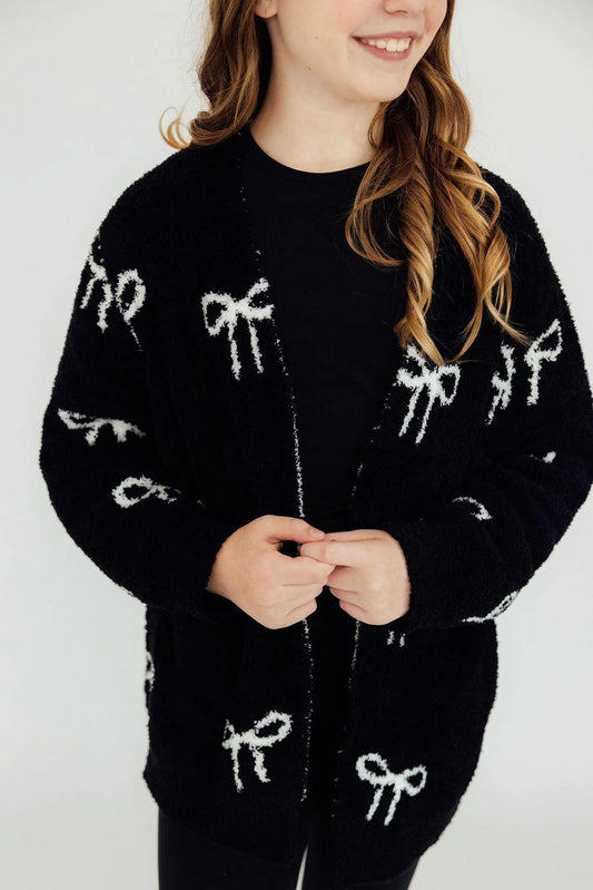 Girls Black/Coconut Bow Cozy Cardigan by Mila & Rose