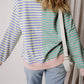 Ladies Sky Blue Stripe Casual Stripe Colorblock Drop Shoulder Oversize Sweatshirt